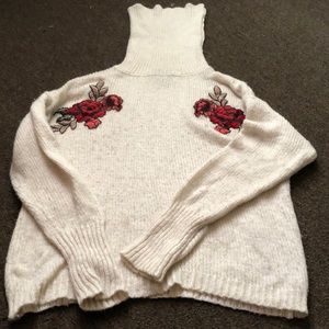 Beige rose print turtle neck